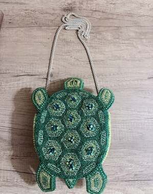 Handcrafted in India Beaded Turtle Crossbody Bag